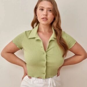 Reformation Brandy Rib Crop Top In Spearmint Collared Women's Size Large